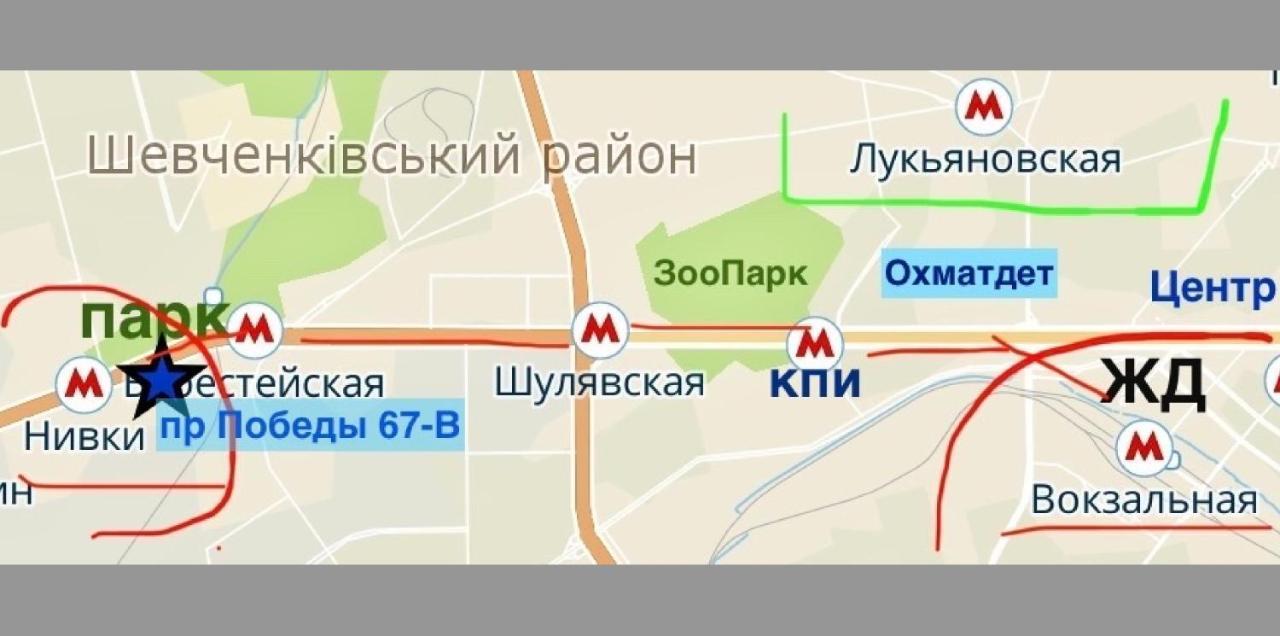 Apartmán Жд Вокзал Пр Победы 67-В Метро Нивки Парк Шулявка Kyjev Exteriér fotografie